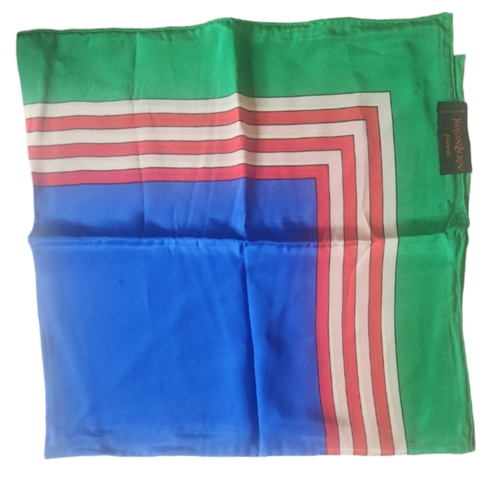 Yves Saint Laurent Vintage Green and Black Silk Logo Scarf - Picture 3 of 8